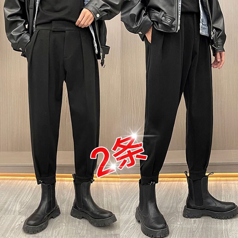 高級垂感魔術貼束腳褲男配馬丁靴的褲子韓版潮流寬鬆休閒哈倫褲