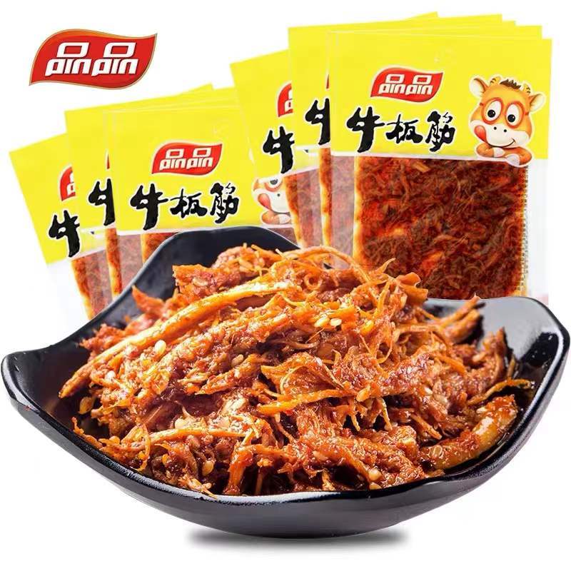 品品牛板筋30袋麻辣香辣烧烤味牛肉干辣条零食小吃小包装