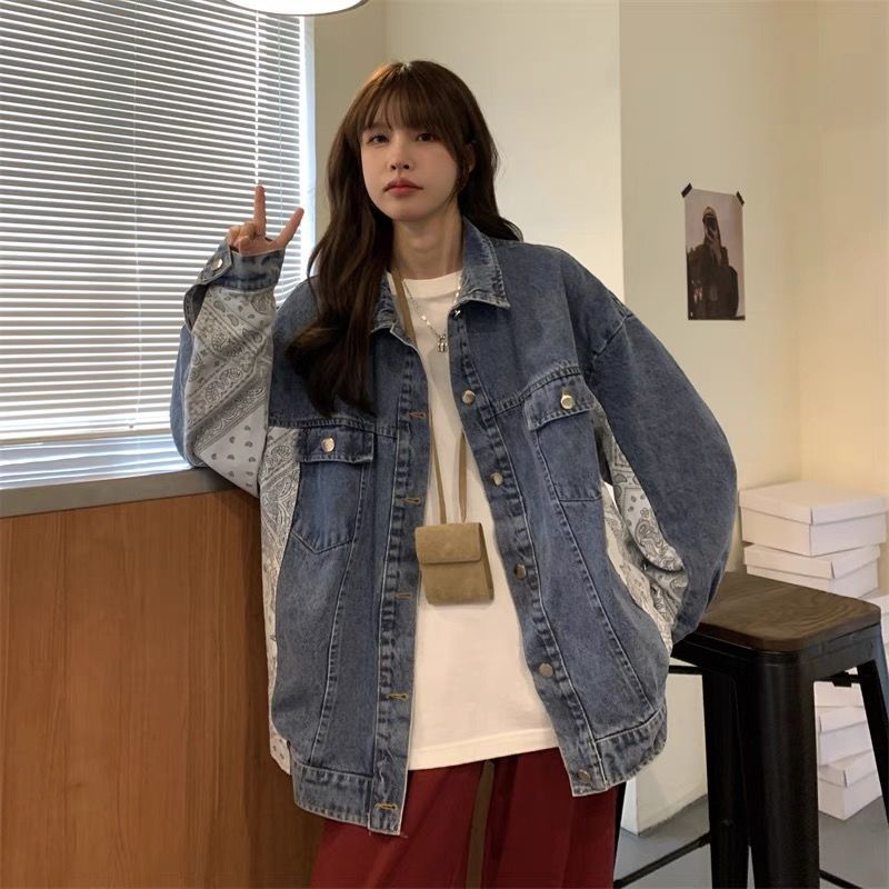 Spring Korean version 2022 new loose all-match fashion POLO collar mid-length stitching denim jacket top women's fashion