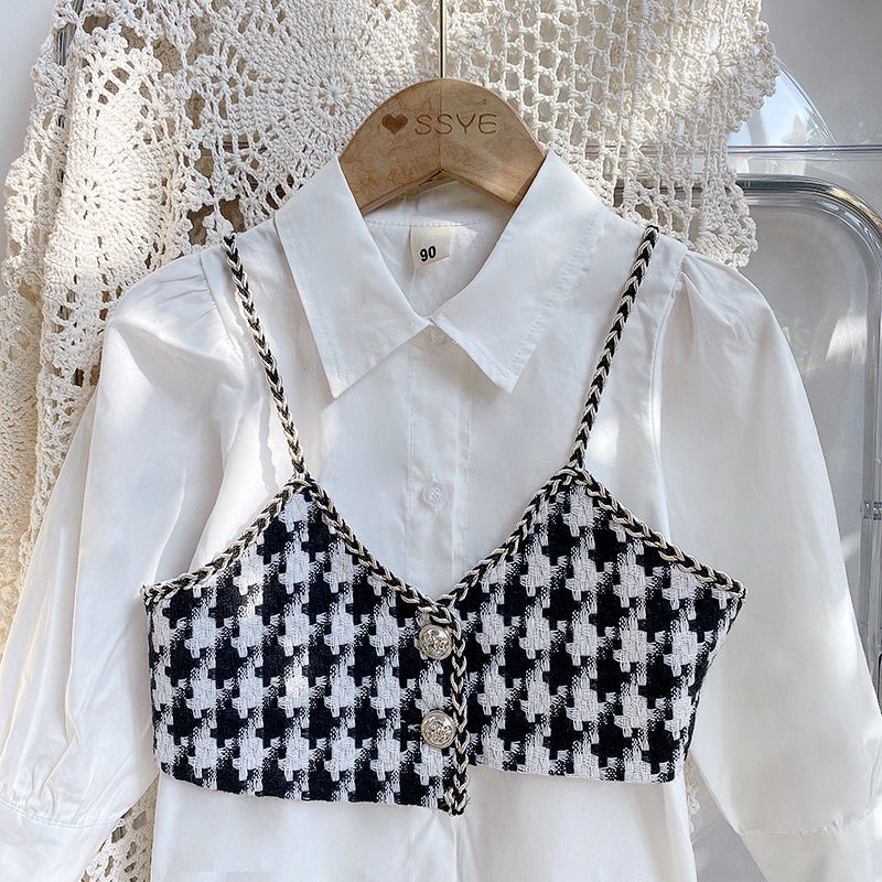 Korean version of children's white foreign style shirt 2022 spring and autumn new girls' cute princess style two-piece baby trend