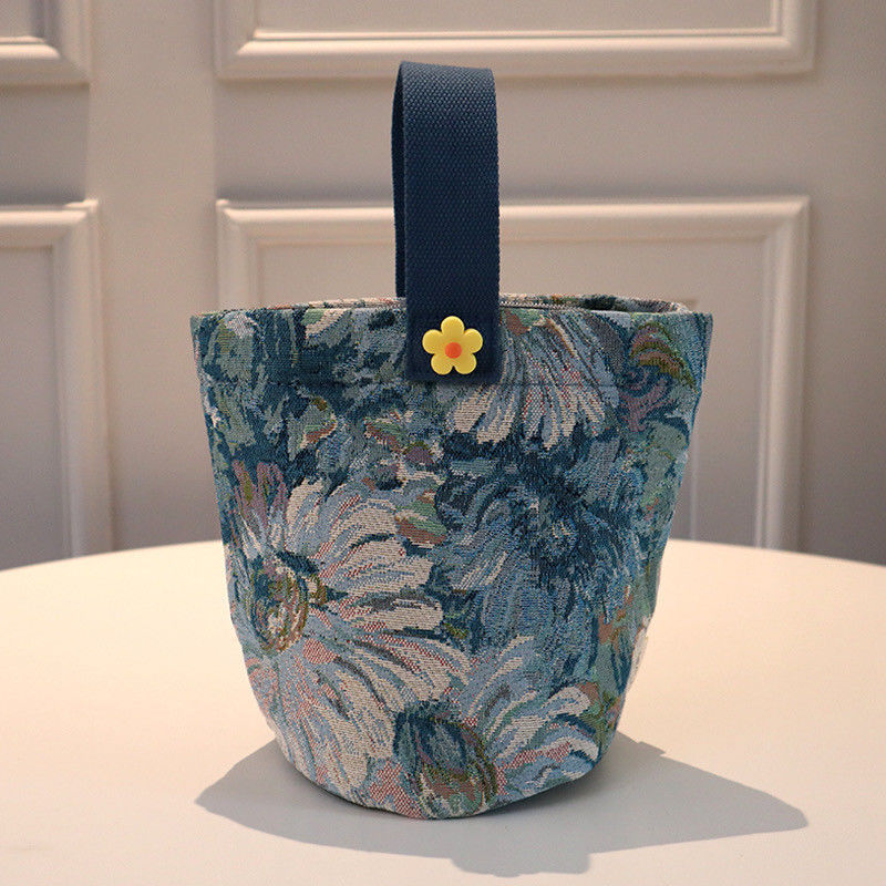Fashion Simple Plaid Korea Canvas Bucket Bag Female Handbag Cosmetic Bag Mommy Thickened Lunch Box Bag Hand Bag