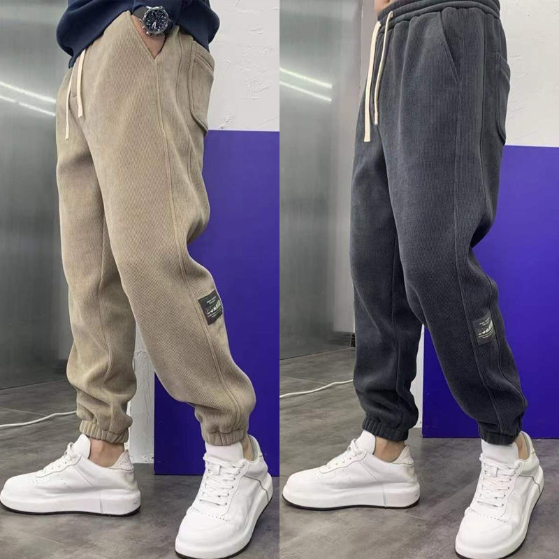 Corduroy sweatpants men's autumn and winter thickened casual trousers students loose all-match trendy trousers men's feet