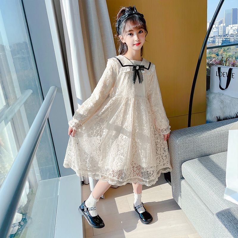 女童长袖连衣裙春装2022年新款儿童蕾丝裙子春秋装洋气时髦公主裙