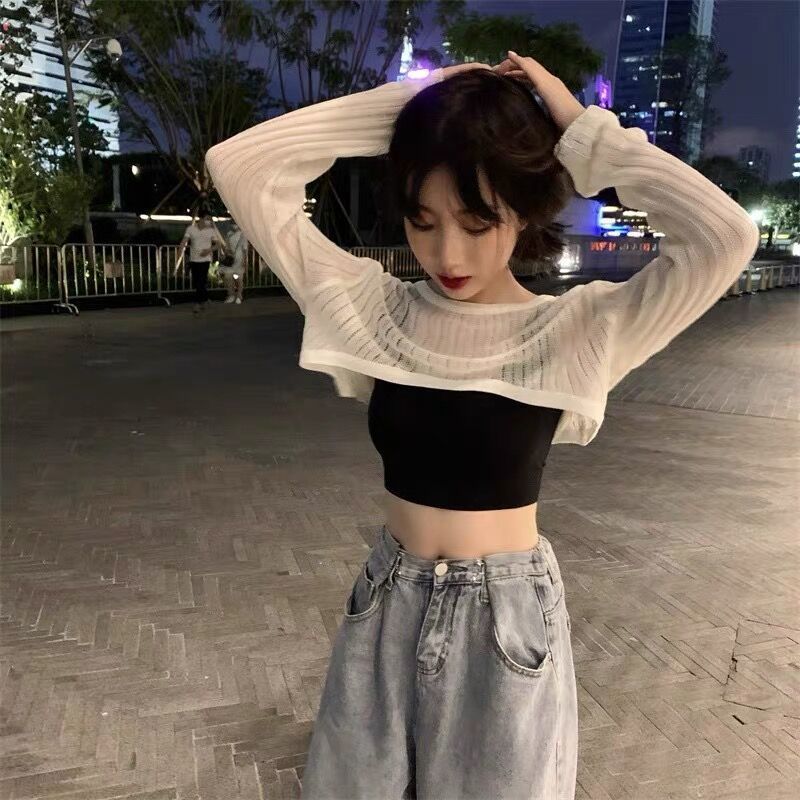 Short knitted sweater women's spring and summer layered sunscreen small jacket with tight-fitting half blouse jacket autumn and winter thin sweater