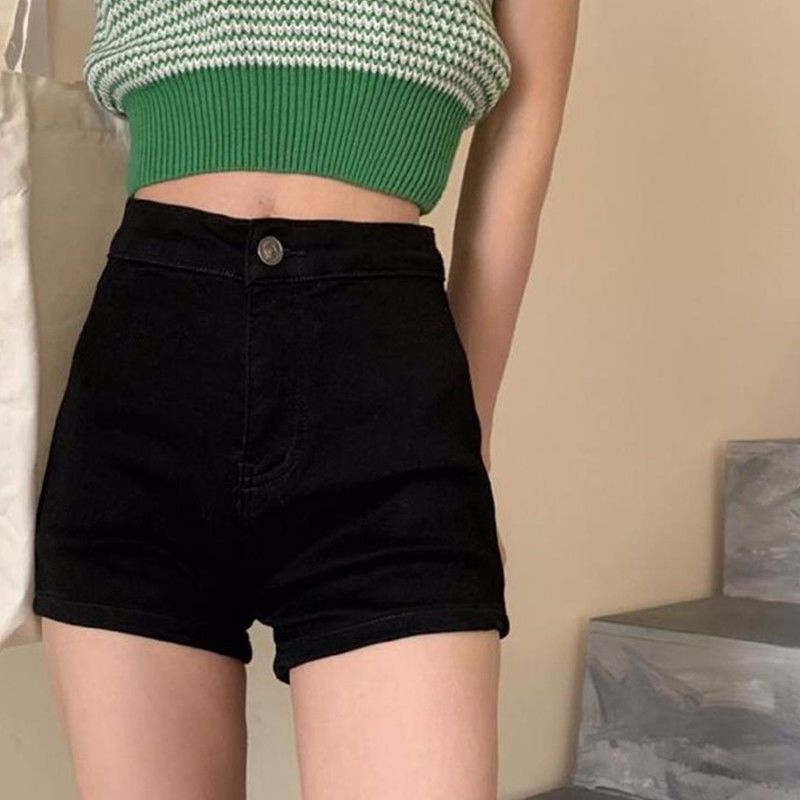 Denim shorts women's bag buttocks 2022 spring and summer new style thin sexy hot girl elastic a-line high waist tight hot pants trend