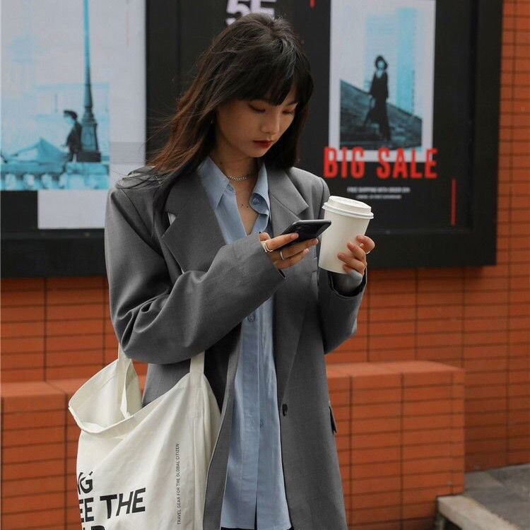 Gray small suit 2021 spring and autumn women's niche small suit spring suit design sense suit casual jacket female