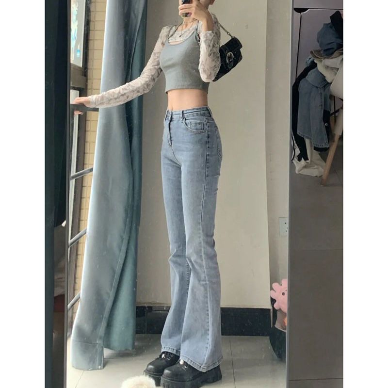 Spring new Korean version of high-waisted jeans for women who are small and thin