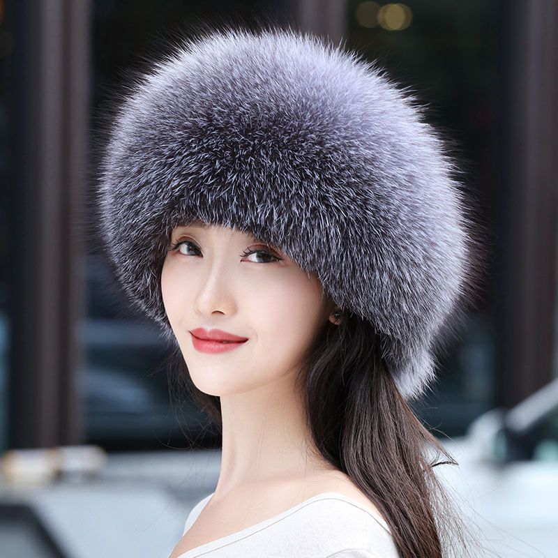 仿狐狸毛女士帽子秋冬款高颜值保暖礼帽pu顶高档俄罗斯风雪帽潮流