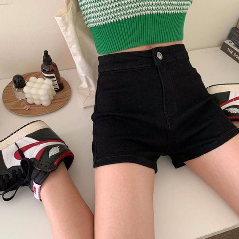 Denim shorts women's bag buttocks 2022 spring and summer new style thin sexy hot girl elastic a-line high waist tight hot pants trend