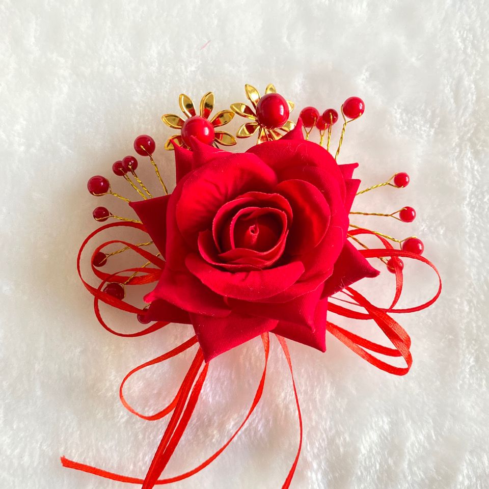 过年用品春节新年红色儿童头饰头花儿童饰品 90年代新娘头花