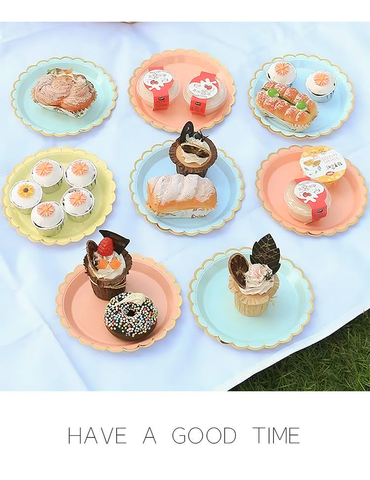 万泉河 一次性盘子纸盘碟蛋糕盘餐盘生日聚会party装饰品烫金水果大盘