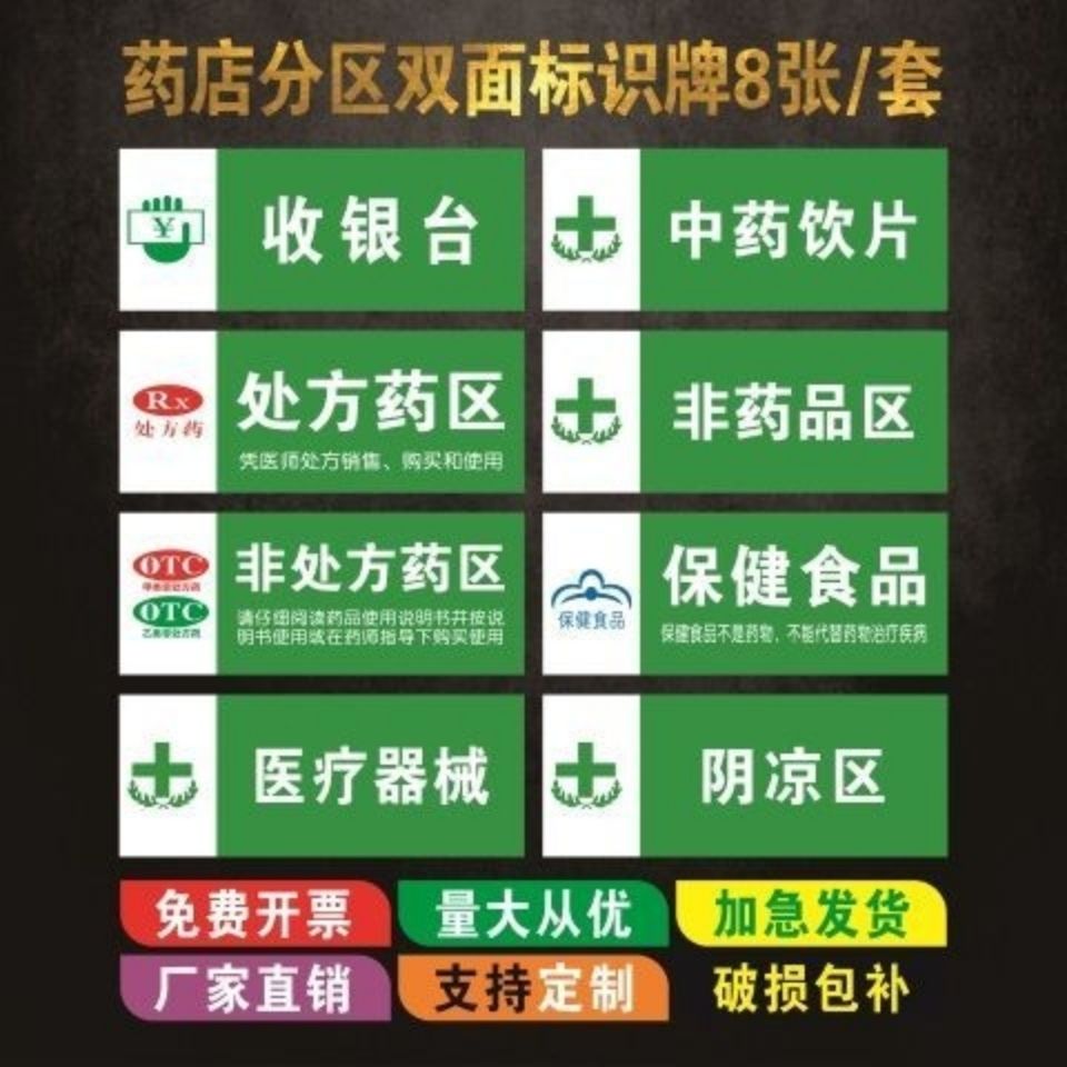 药品分类牌药店分类医院药店标识标志牌标贴标签gsp认证分区吊牌