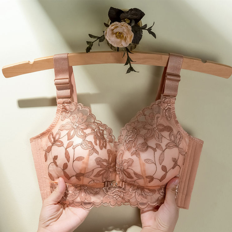 Underwear women's small breasts gather to show big upper support anti-sagging double breast four-row four-button adjustable beautiful back lace bra