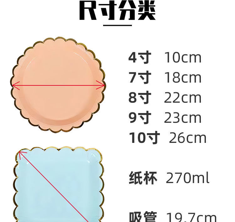万泉河 一次性盘子纸盘碟蛋糕盘餐盘生日聚会party装饰品烫金水果大盘