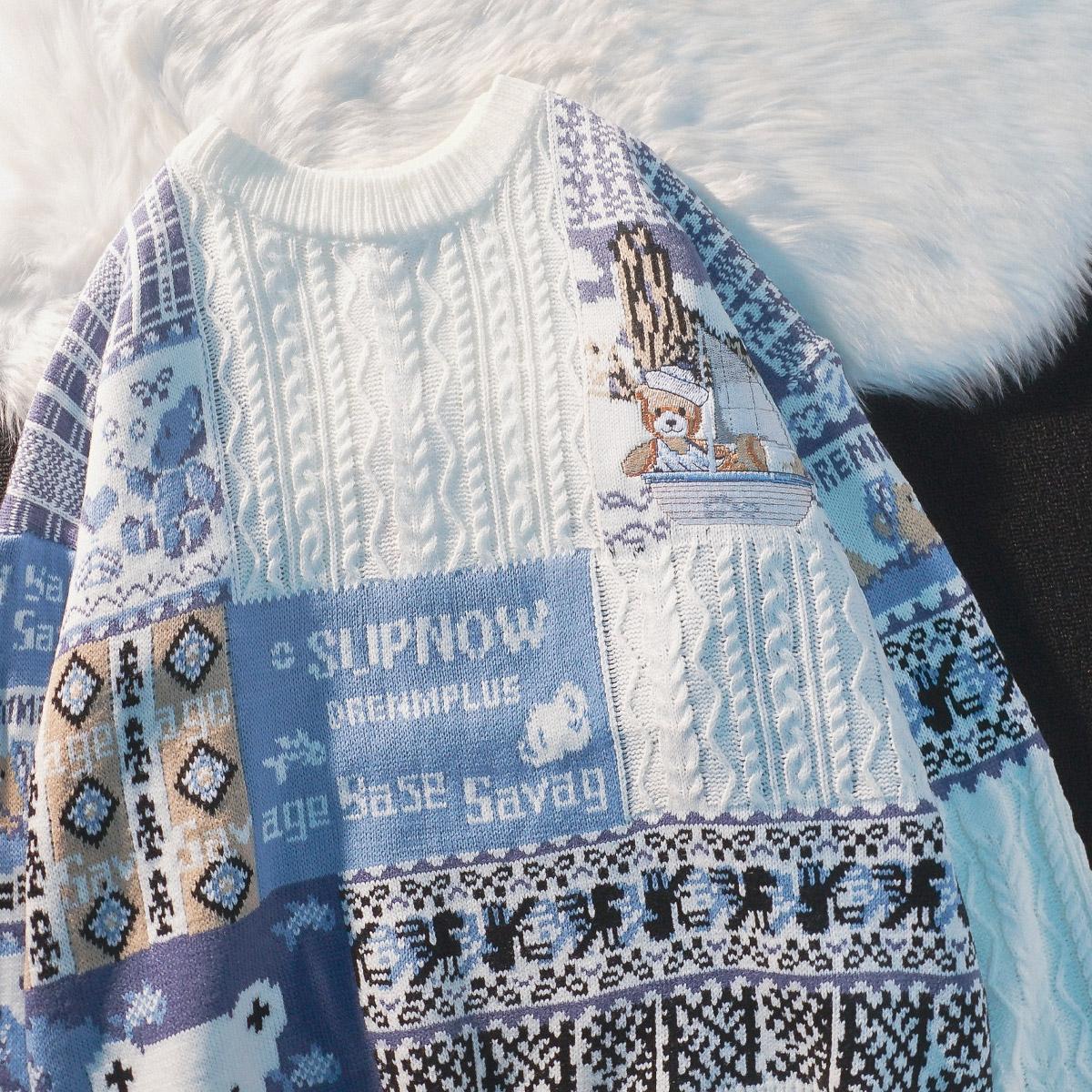 Maglione invernale con orsetto natalizio americano per uomini e amanti delle donne Capispalla allentato Pullover ricamato Piccola folla_voghion.com