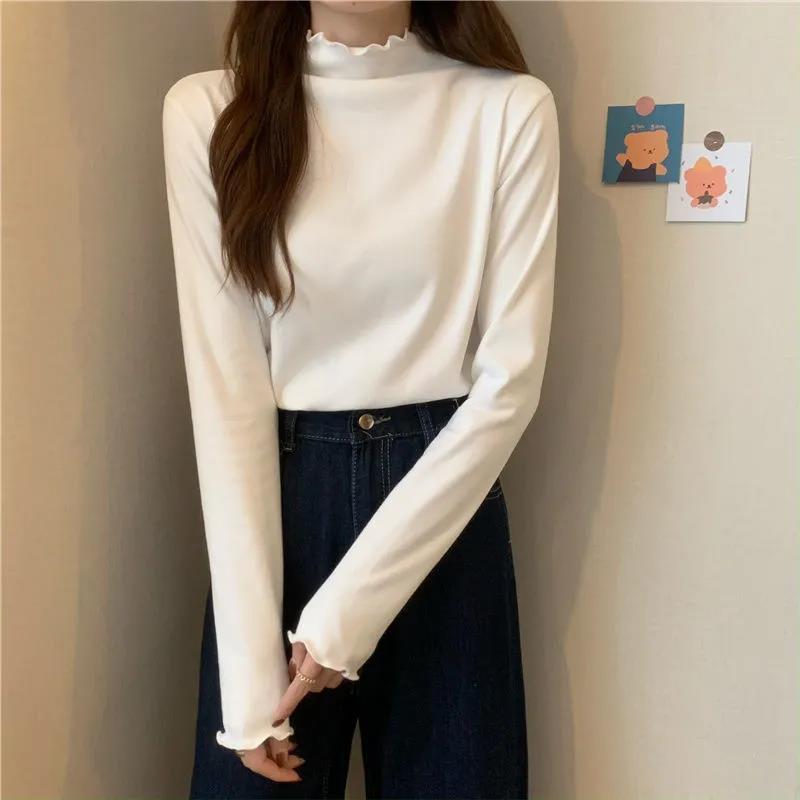 High-end new German velvet half-high collar fungus edge with thickened double-sided velvet warm design and versatile bottoming shirt for women