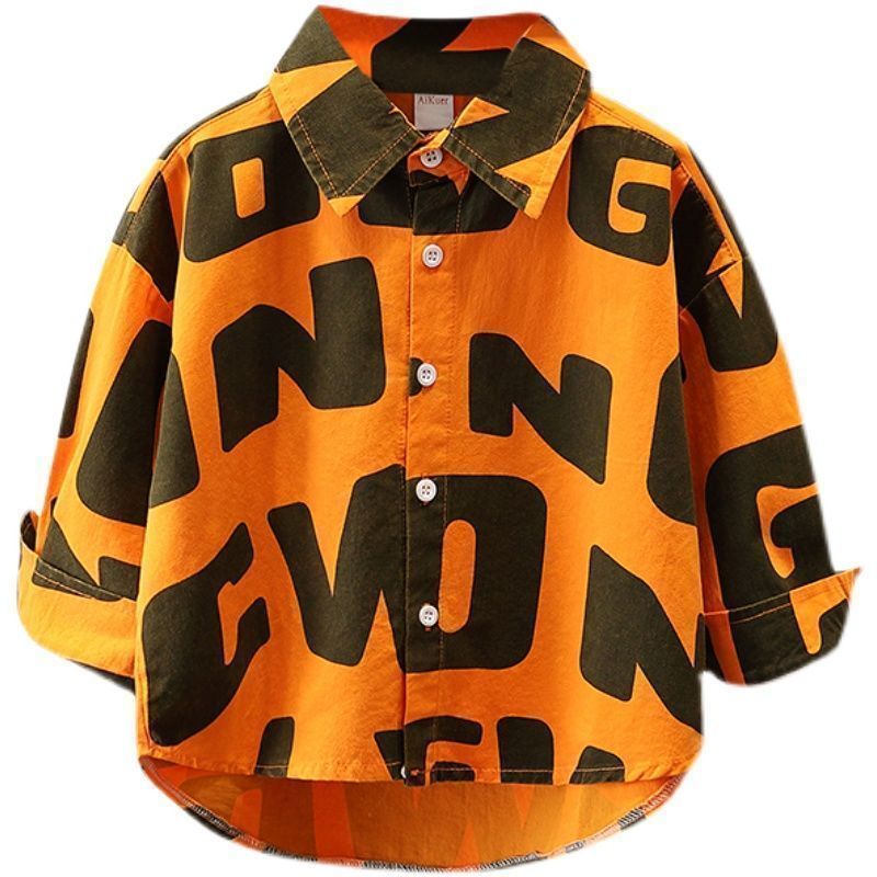 Boys' shirt long-sleeved autumn clothes 2022 new medium and large children's spring and autumn new foreign style Korean style tops children's clothing jacket