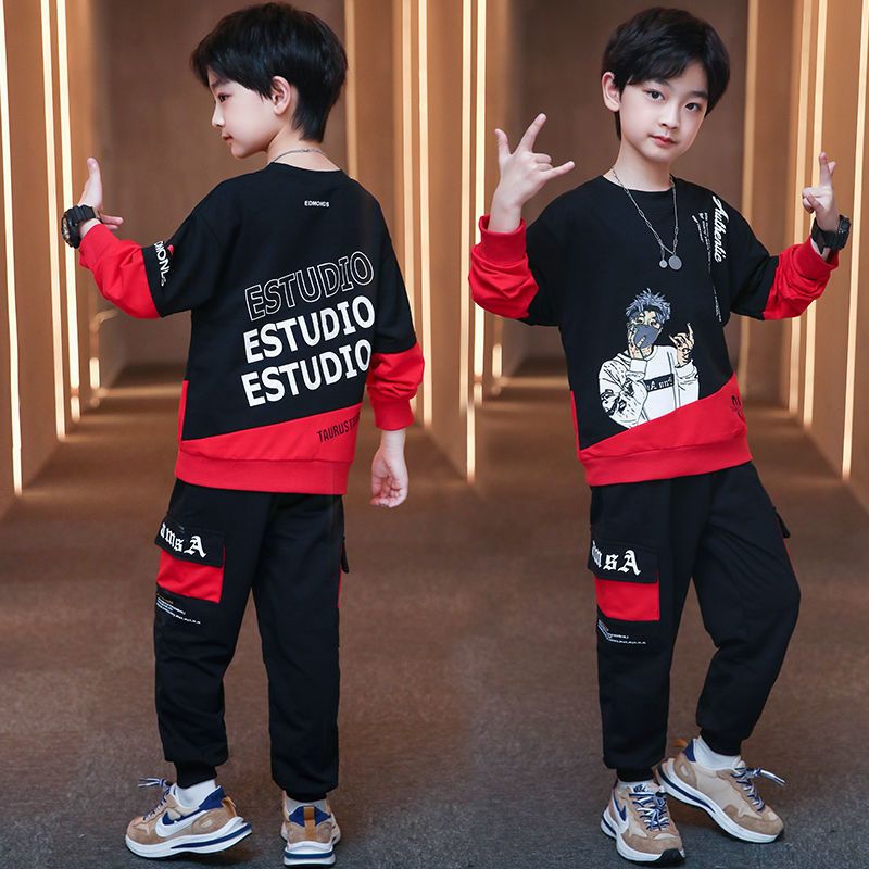 Boys suit spring  new children's sweater boy middle-aged and older children's sports children's clothing spring and autumn long-sleeved two-piece set