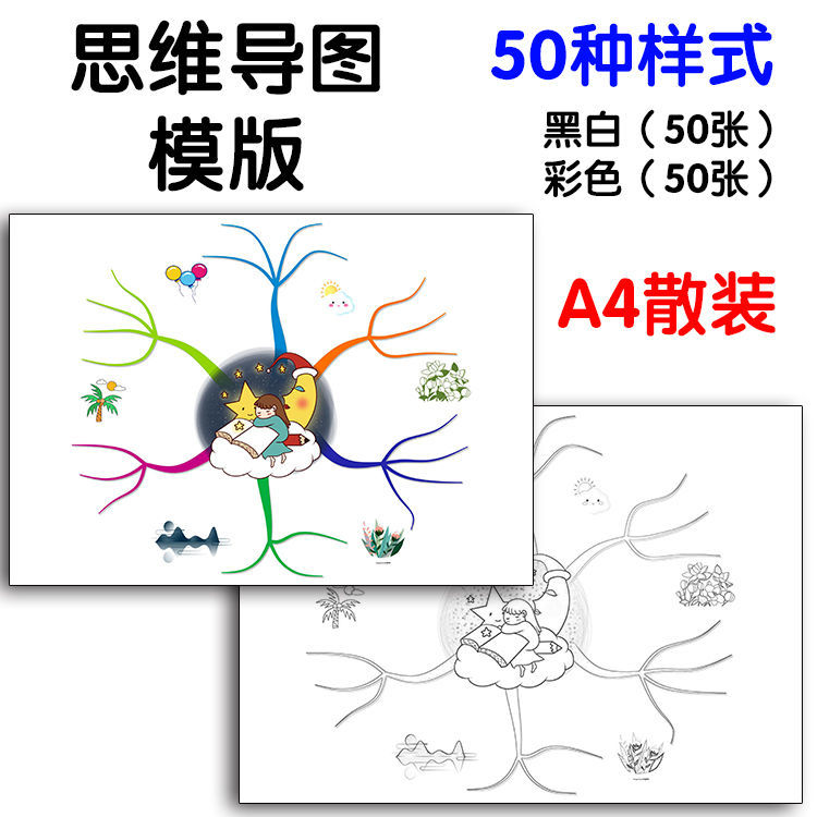 思维导图空白模版小学初中语文数学英语练习册纸质儿童脑图树训练