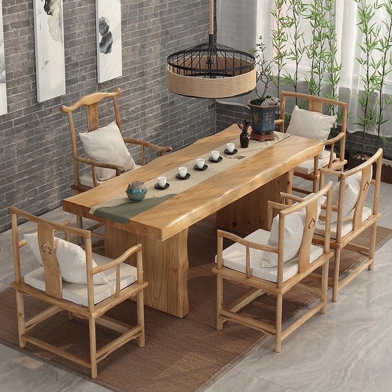 新中式大板茶桌椅组合茶几原木实木功夫泡茶桌子禅意办公室茶台