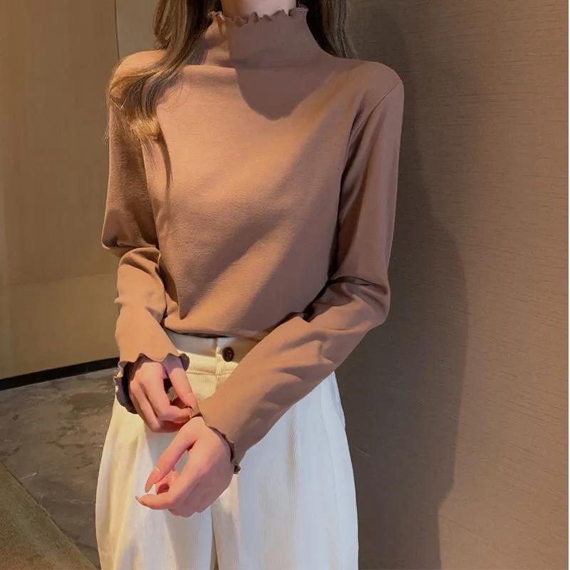 High-end new German velvet half-high collar fungus edge with thickened double-sided velvet warm design and versatile bottoming shirt for women