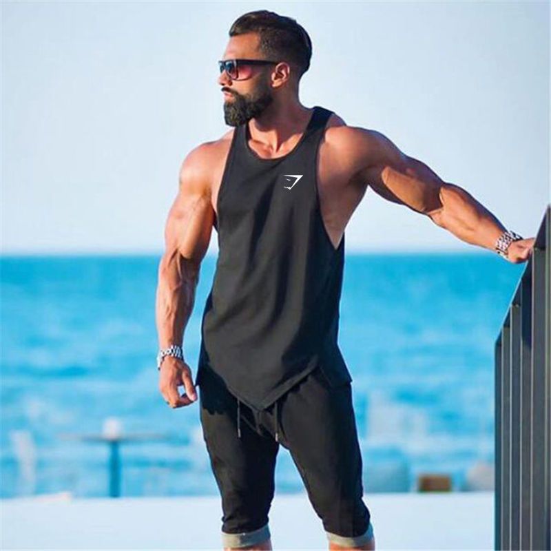 gymshark鲨鱼肌肉男士健美健身衣无袖运动背心夏季纯棉跑步训练服