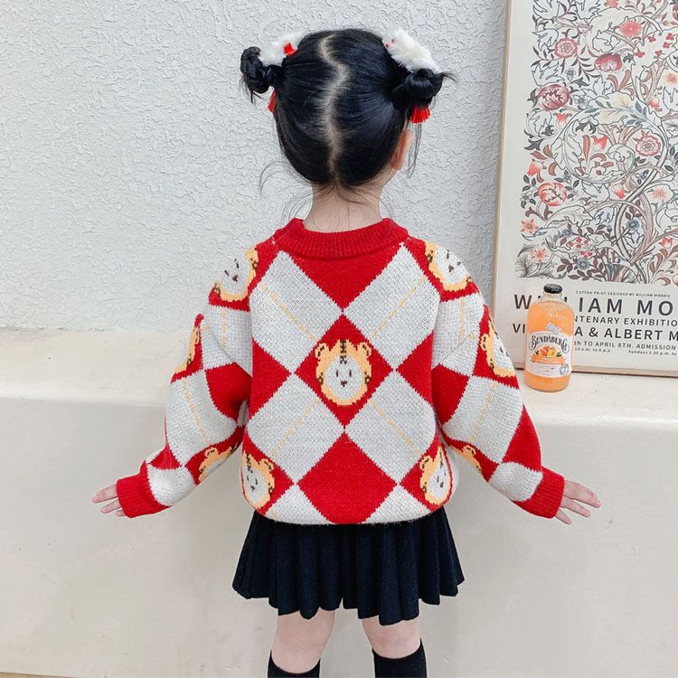 Girls' Sweater  New Style Korean Style Thickened Children's Bottoming Shirt New Year's Red Baby Sweater Round Neck Pullover