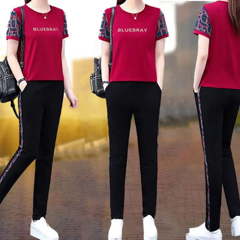 2022短袖運動服套裝女夏季2021新款韓版寬鬆洋氣媽媽休閒裝兩件套