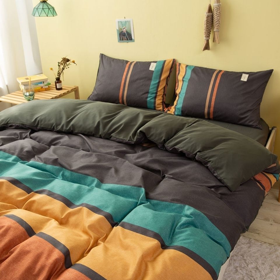 Nordic simple style solid color bed sheet quilt cover four piece single student dormitory bed sheet three piece bedding