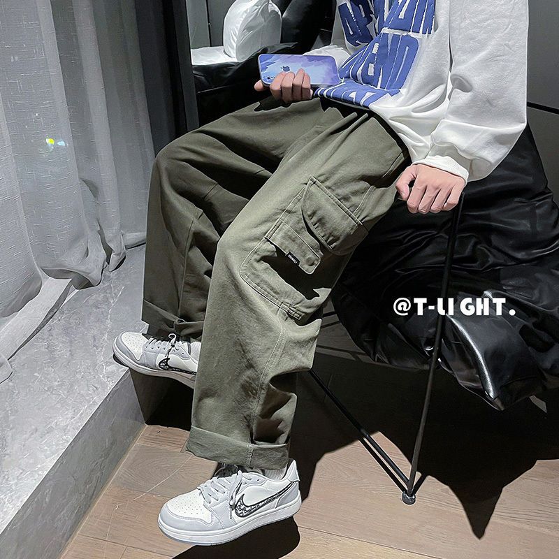 Men's pants ins trendy straight casual pants men's autumn and winter models loose all-match trend fried street ruffian handsome tooling men's pants