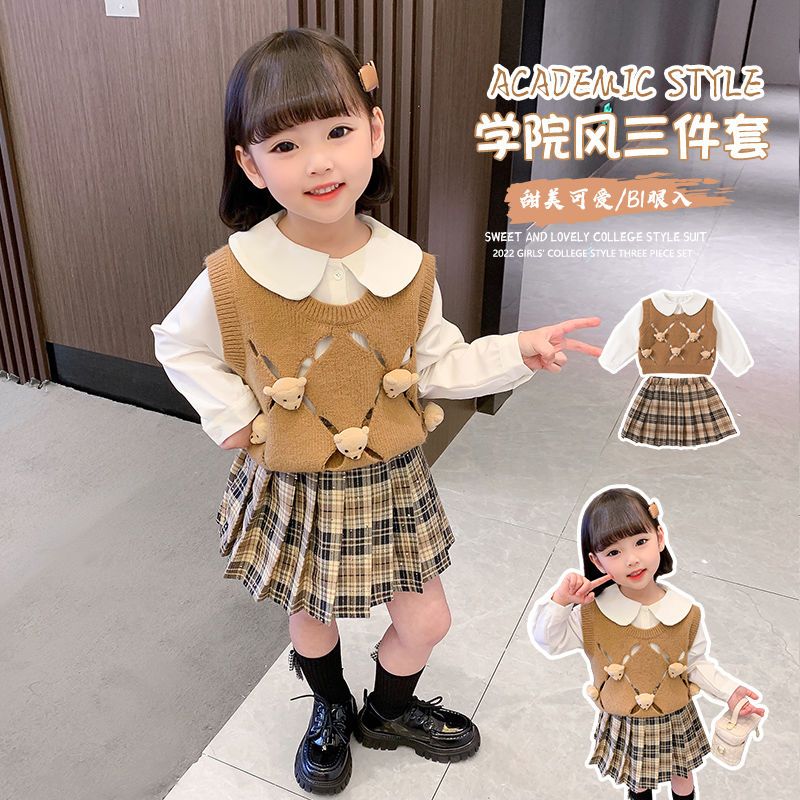 125925-女童学院风套装2022春装新款儿童宝宝针织马甲三件套小童jk制服潮【2月13日发完】-详情图