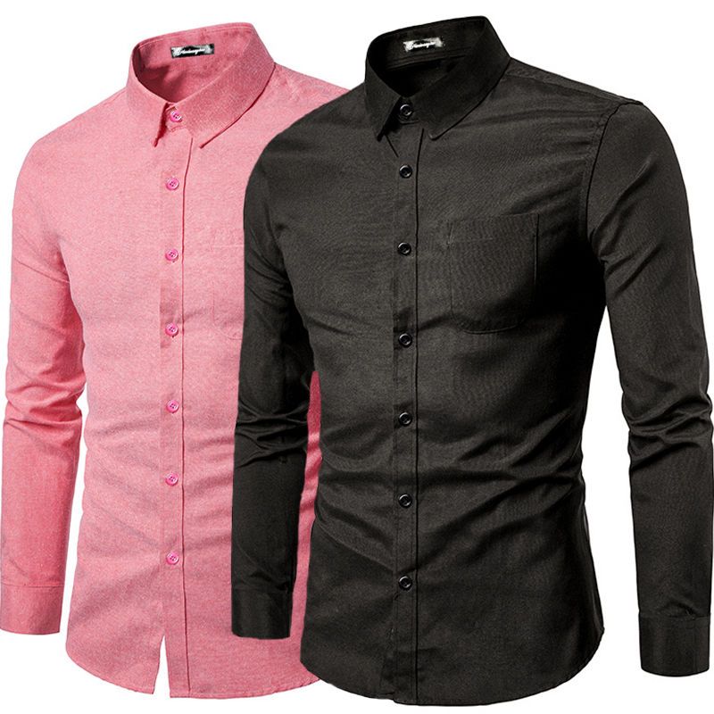 Spring Long Sleeve Shirt Oxford Gray Shirt Men's Business Casual Loose Large Size Shirt Men's Non-ironing Inch Shirt