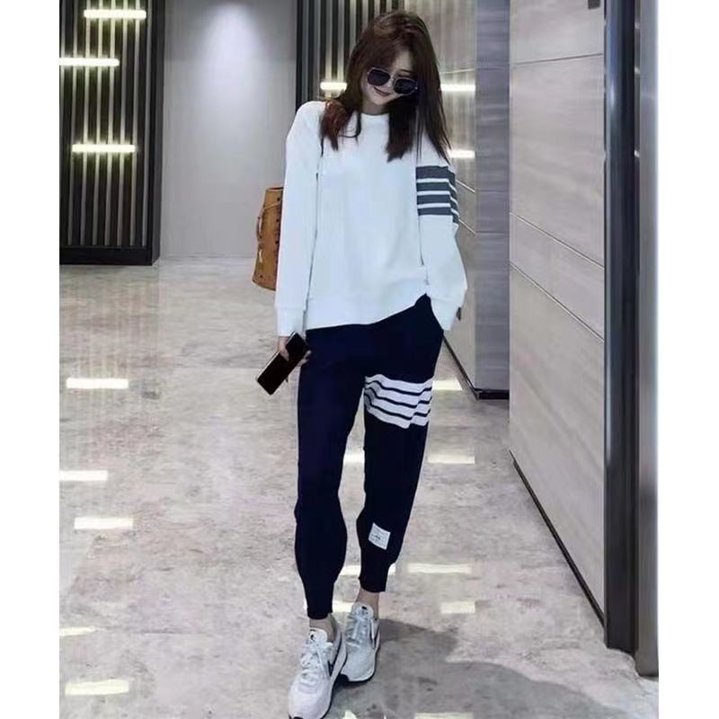 125942-X四条杠tb华夫格卫衣女情侣休闲套头上衣外套宽松圆领2021秋ins潮-详情图