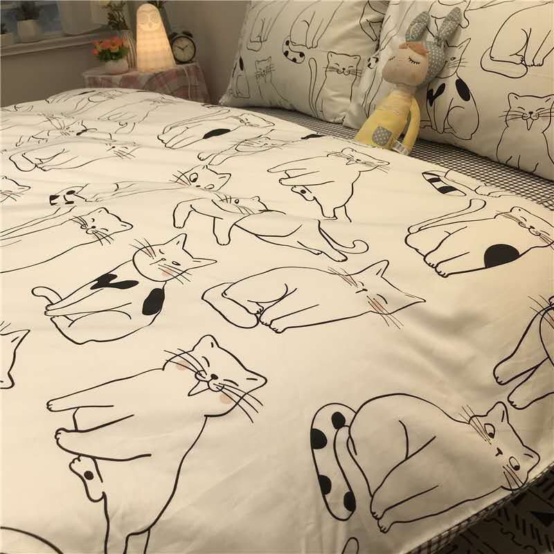 Ins hand painted graffiti skin kissing four piece bedding student dormitory bed sheet double quilt cover single three piece set