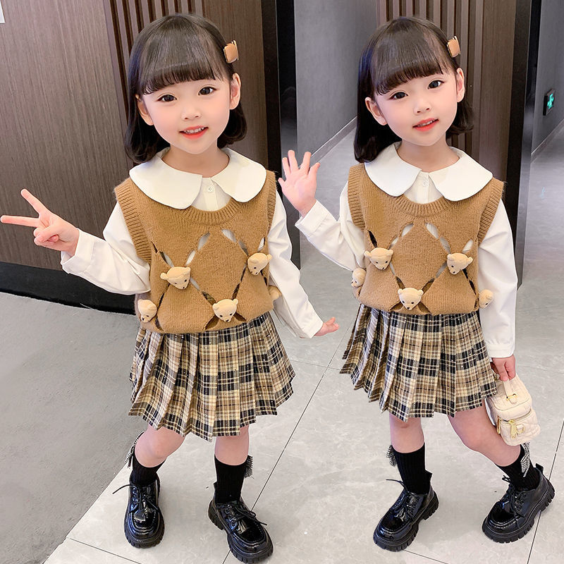 125925-女童学院风套装2022春装新款儿童宝宝针织马甲三件套小童jk制服潮【2月13日发完】-详情图
