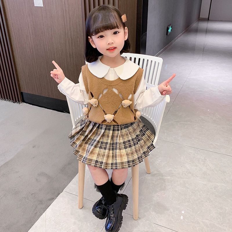125925-女童学院风套装2022春装新款儿童宝宝针织马甲三件套小童jk制服潮【2月13日发完】-详情图