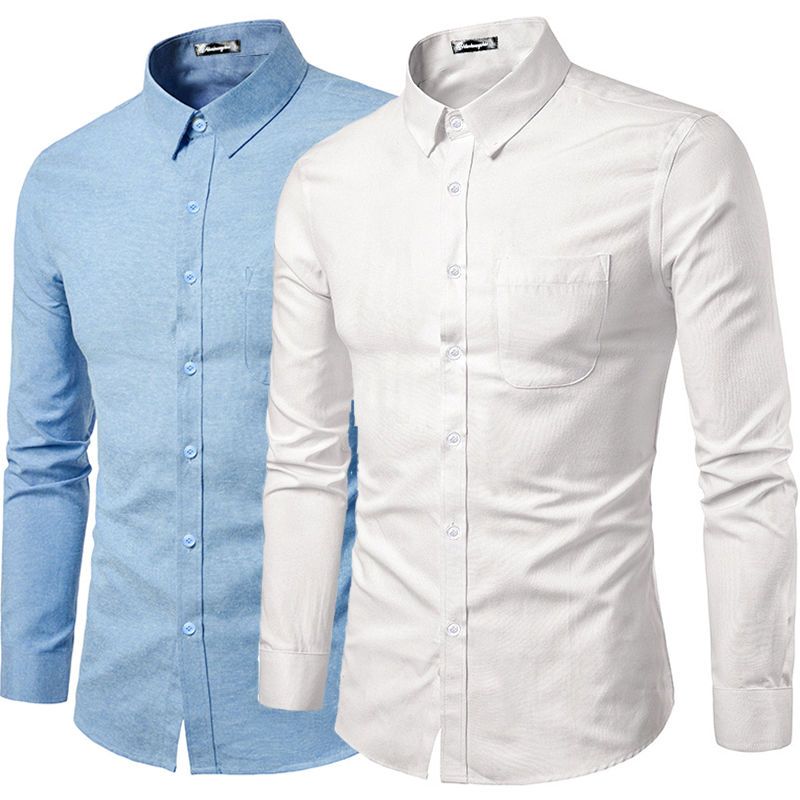 Spring Long Sleeve Shirt Oxford Gray Shirt Men's Business Casual Loose Large Size Shirt Men's Non-ironing Inch Shirt