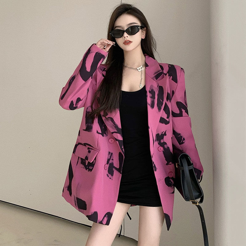 Fried Street Small Suit Women's Spring and Autumn  New Hong Kong Style High-Leisure Casual Fashion Letter Printed Suit Jacket Trendy