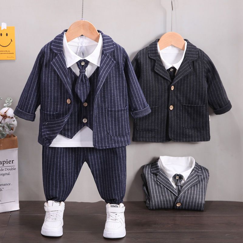 男童春裝套裝2022新款寶寶帥氣衣服小童春秋季洋氣兒童西裝四件套