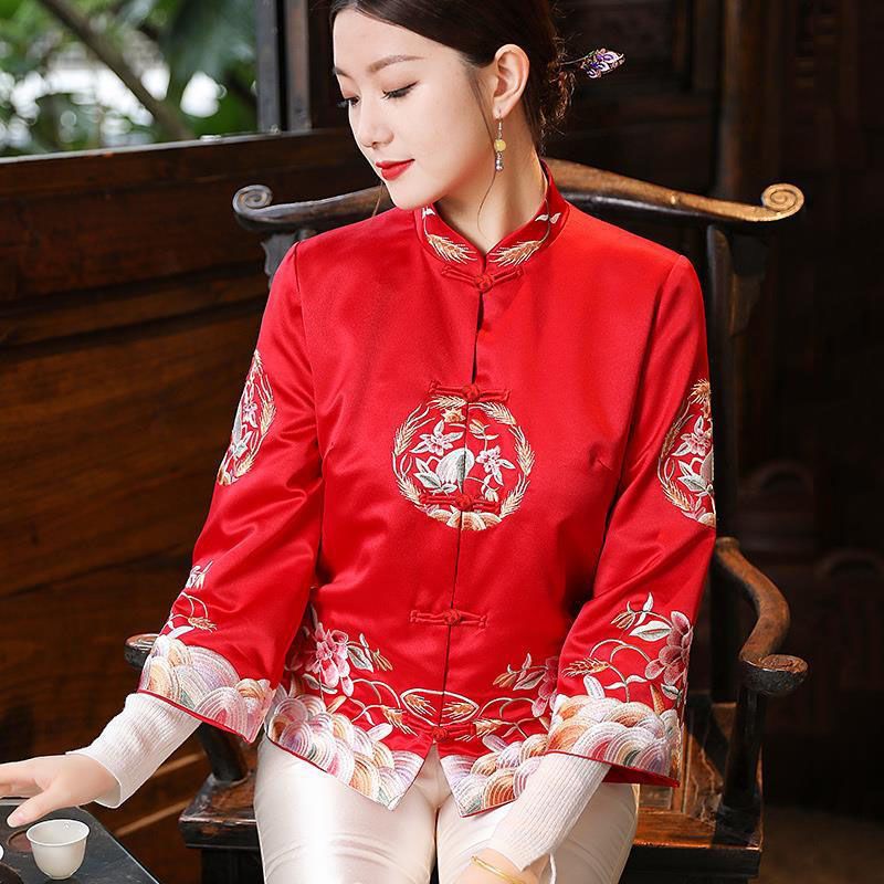 中国风外套女春秋短款刺绣唐装复古宽松显瘦茶服盘扣改良旗袍上衣