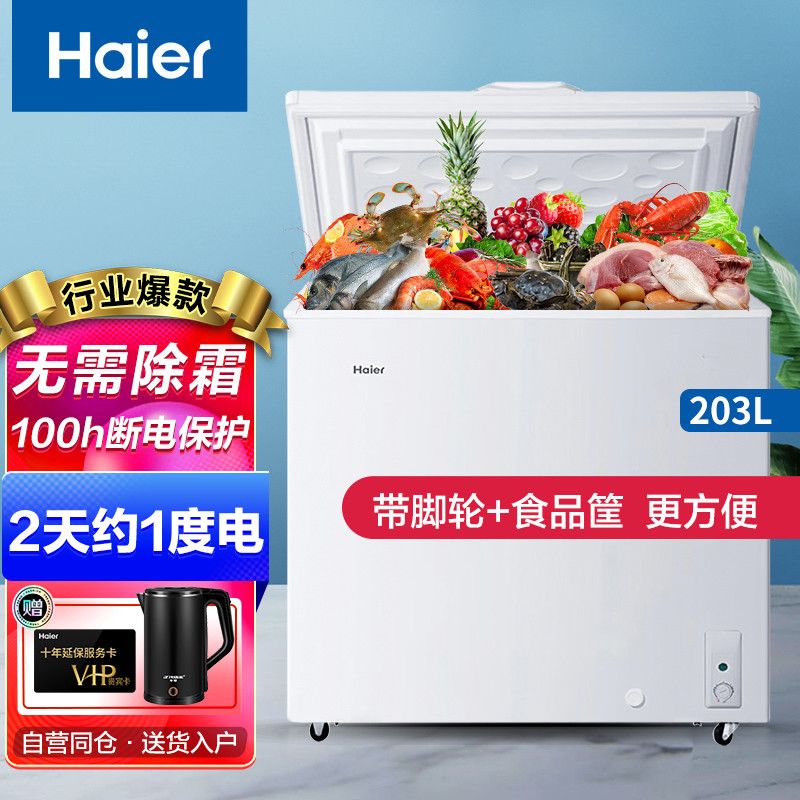 海尔/haier小冰柜迷你家用小型卧式冷柜保鲜电冰柜商用冷柜203升