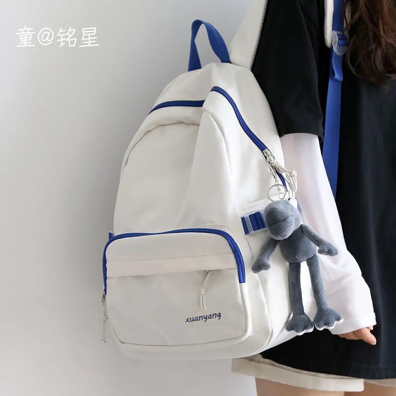 小眾書包女ins森系百搭純色簡約背包設計感初高中生大容量雙肩包