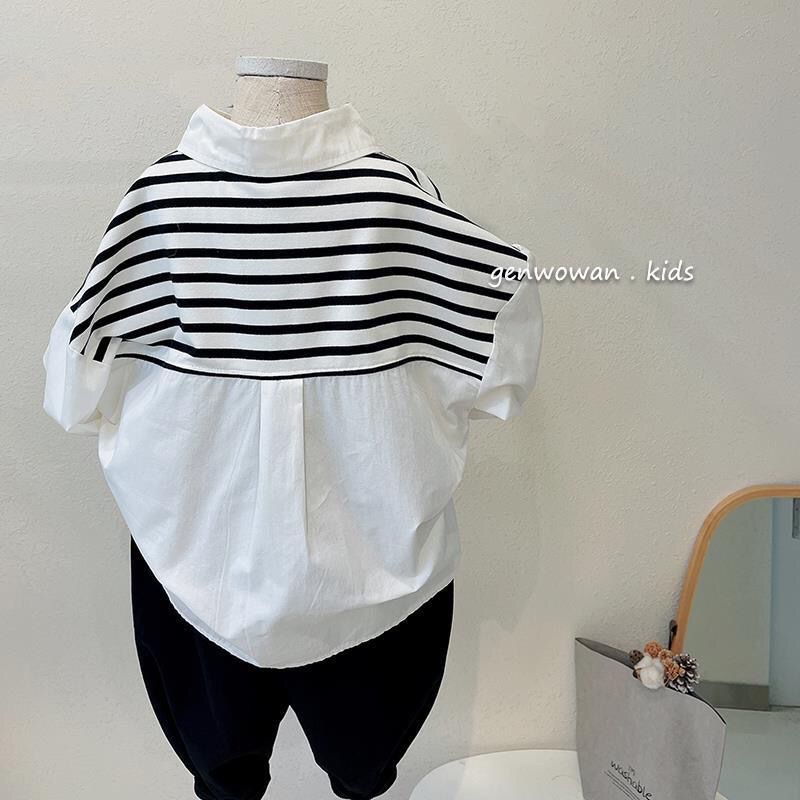 Hong Kong style children's long-sleeved spring and autumn 2022 style color-blocking shirts for men and women to wear loose thin coats for men and women