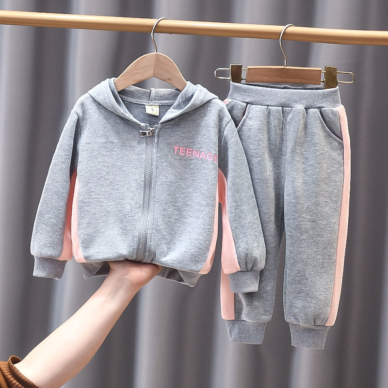 女童春裝套裝2022新款女寶寶秋季洋氣外套女孩運動兩件套韓版潮衣
