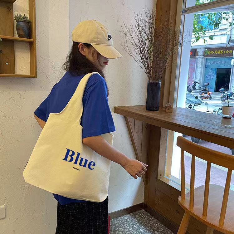 帆布包女ins日系小众设计大容量单肩包学生手提包补习帆布袋书包