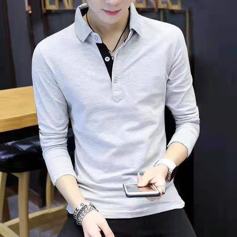 Long-sleeved t-shirt men's lapel polo shirt spring and autumn new trendy brand ins youth business casual autumn t-shirt top