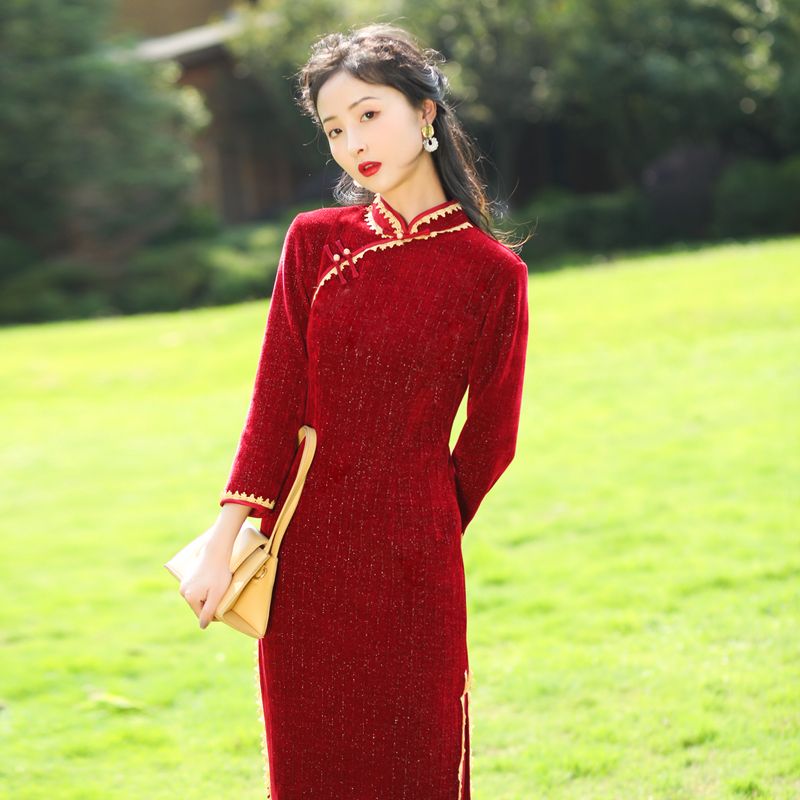 旗袍春季新款长袖中国风复古改良年轻款少女日常可穿连衣裙