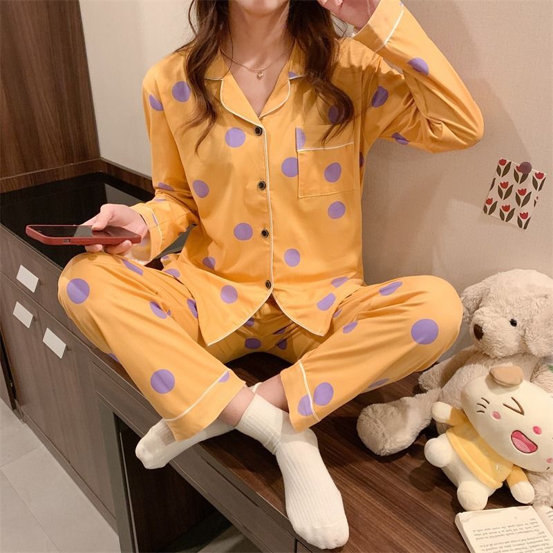睡衣女春秋甜美可爱精梳棉长袖套装睡衣少女学生棉质休闲家居服