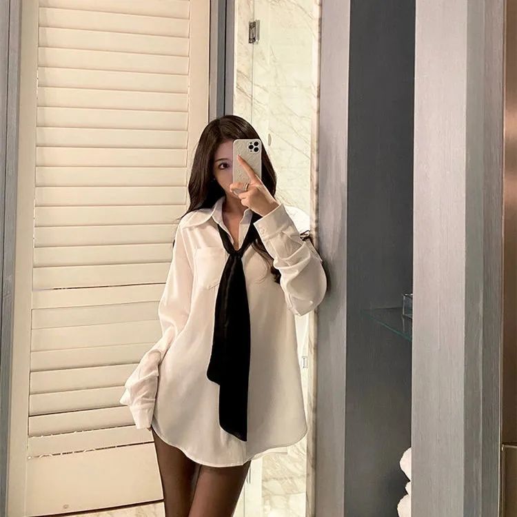 2023年新款春秋洋氣簡約學院風襯衫女設計感小眾上衣白色襯衣女潮