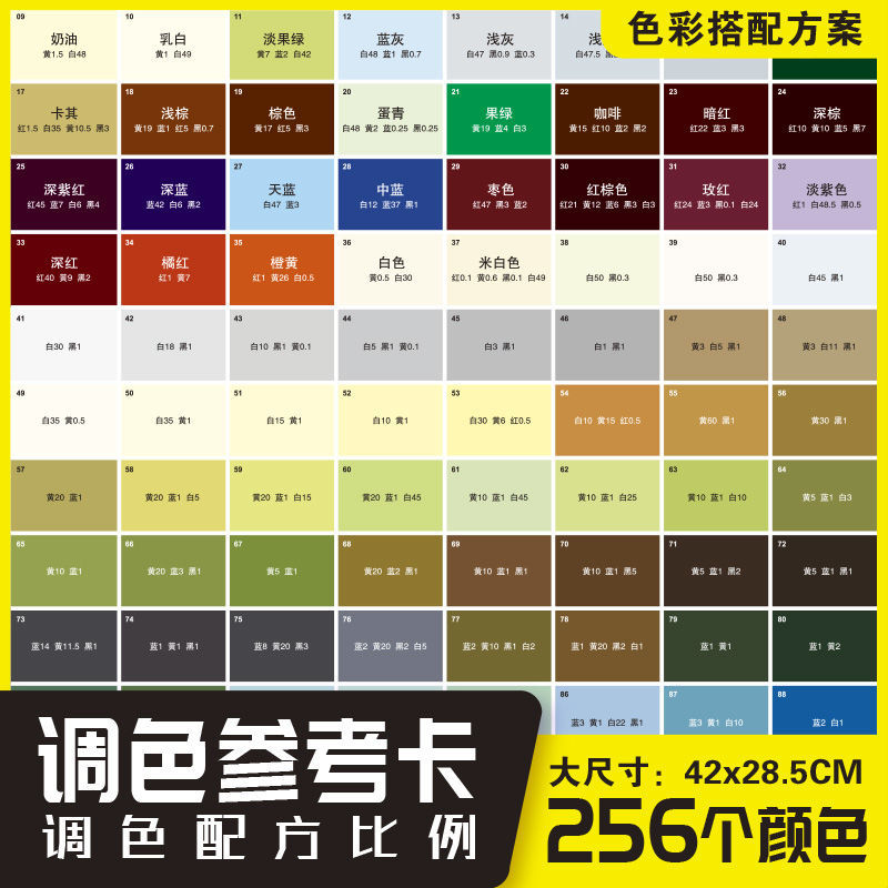 调色卡配方比例家具维修皮衣具皮革色粉油漆色浆膏自喷上色教程表